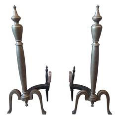 Pair of Brass 1930s Federal Style Andirons