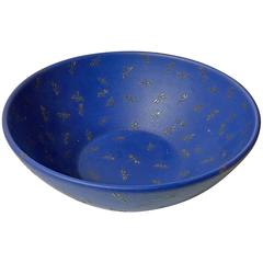 Elegant Rare Blue Ceramic & Pure Silver Bowl by Emilia Castillo with Dragonflies