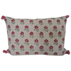 Late 19th Century French Antique Printed Roses Linen Pillow