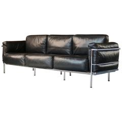 Used Black Leather Grand Confort LC3 Three-Seat Sofa, Le Corbusier