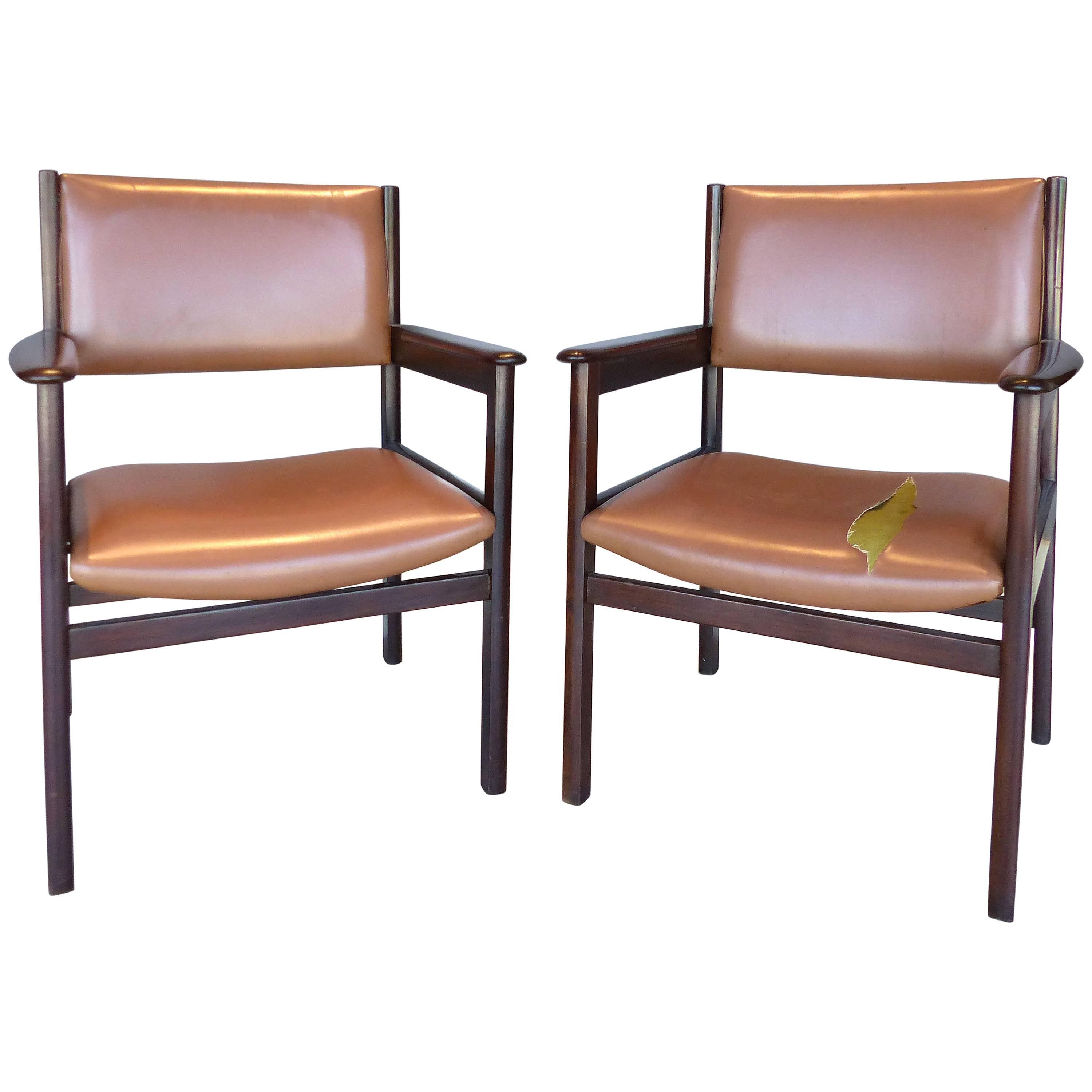 Sergio Rodrigues OCA  Jacaranda Wood  Armchairs, Pair