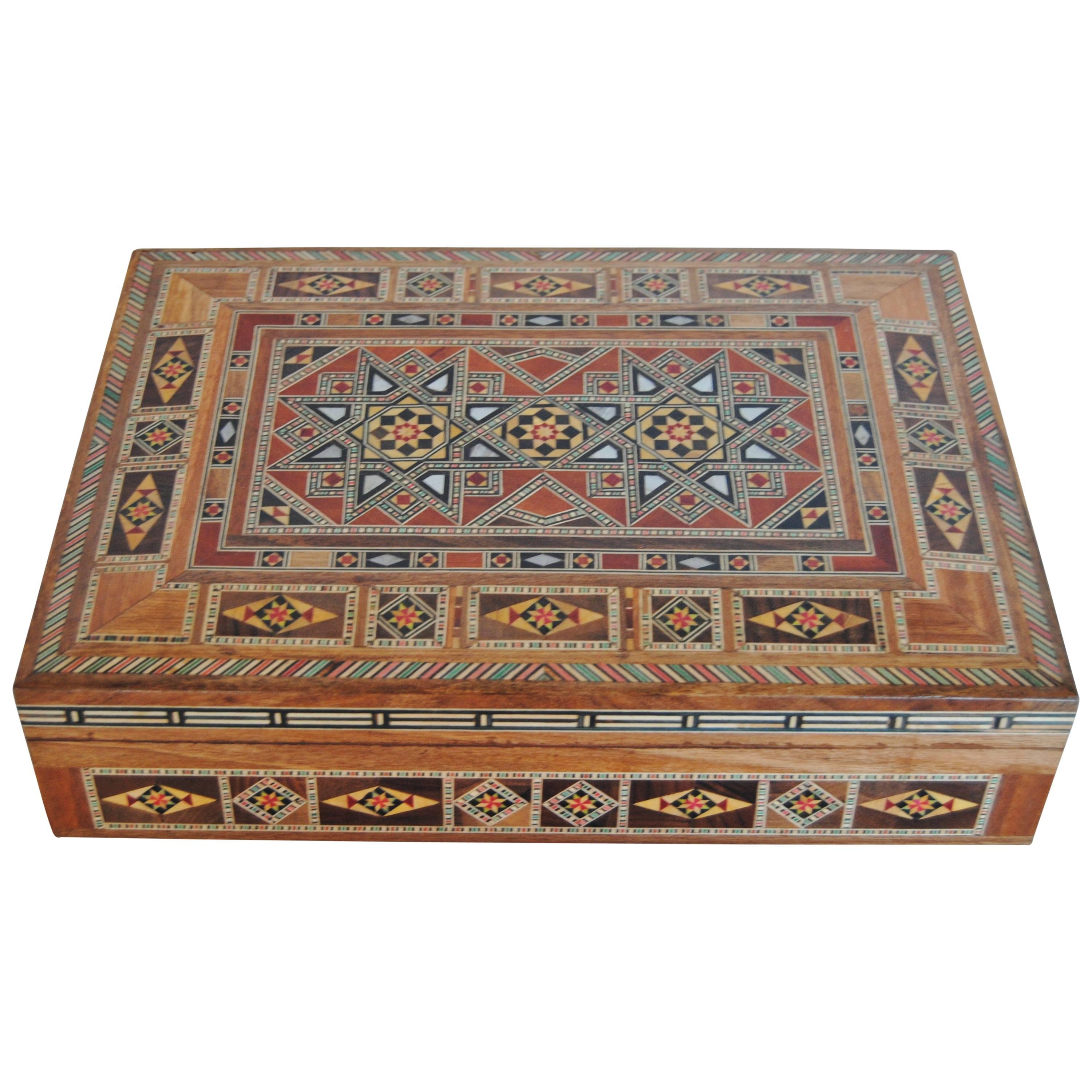 Handcrafted Syrian Walnut Wood Box with Mother-of-Pearl Inlay