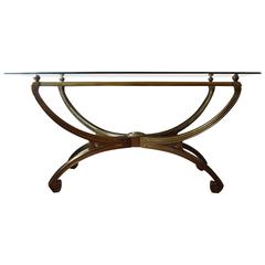 Italian Brass Console Table with Greek Key Design and Glass Top 10