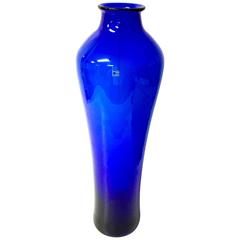 Vintage Striking Tall Cobalt Blue Blenko Glass Vase by Don Shepherd