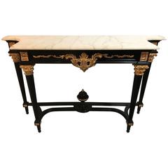 Louis XVI Maison Jansen Style Console Sofa Table with White Marble Top