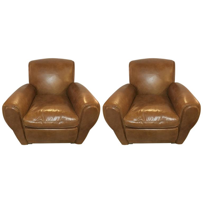 Pair Of Fine Worn Leather Cabaret Chairs For At 1stdibs Pair Of Fine Worn Leather Cabaret Chairs For