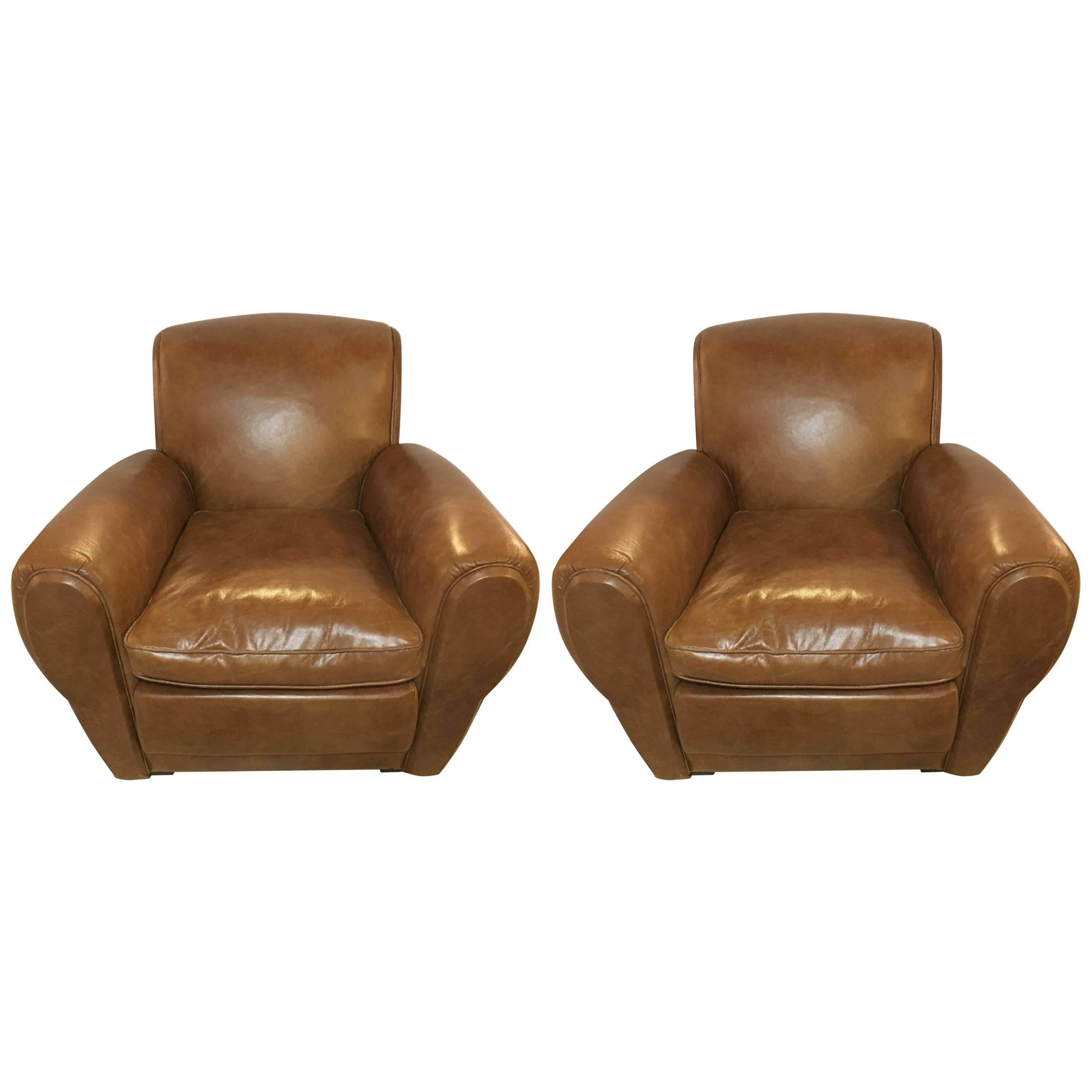 Pair of Fine Worn Leather Cabaret Chairs