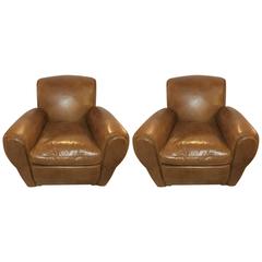 Pair of Fine Worn Leather Cabaret Chairs 2