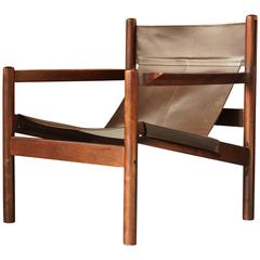 Michel Arnoult Roxinho Brown Leather Safari Chair or Sling Chair, Vintage, 1960
