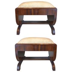 Art Deco Mahogany Footstools with Ostrich Skin Upholstery