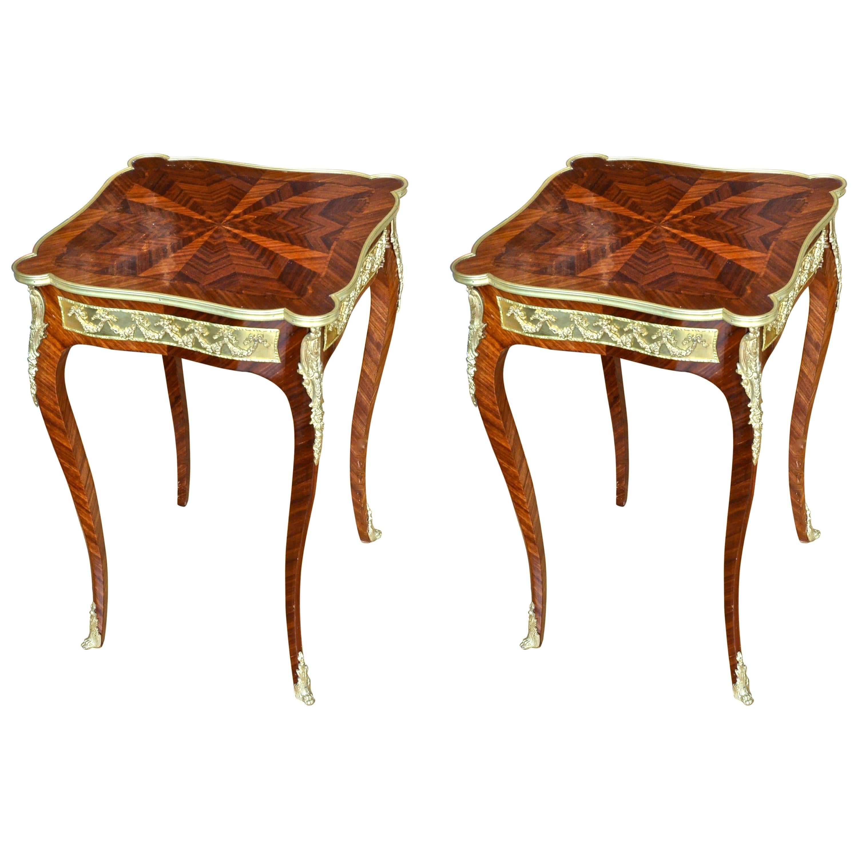 Pair of French Louis XV Style Kingwood and Ormolu Side Tables