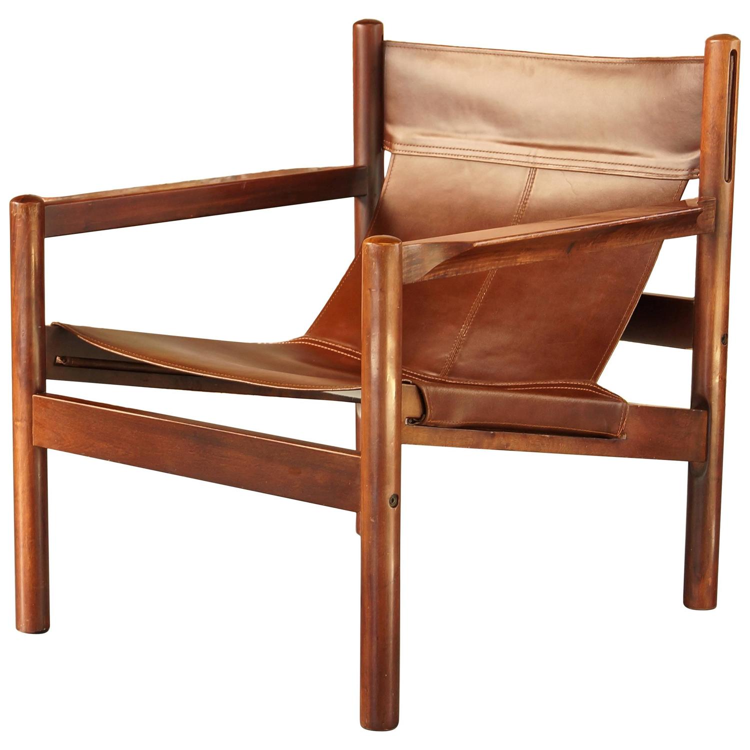 Michel Arnoult Roxinho Tan Leather Safari Chair Or Sling Michel Arnoult Roxinho Tan Leather Safari Chair Or Sling Vintage 1960 At 1stdibs