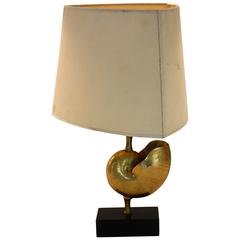 French Brass Nautilus Shell Table Lamp, 1970s