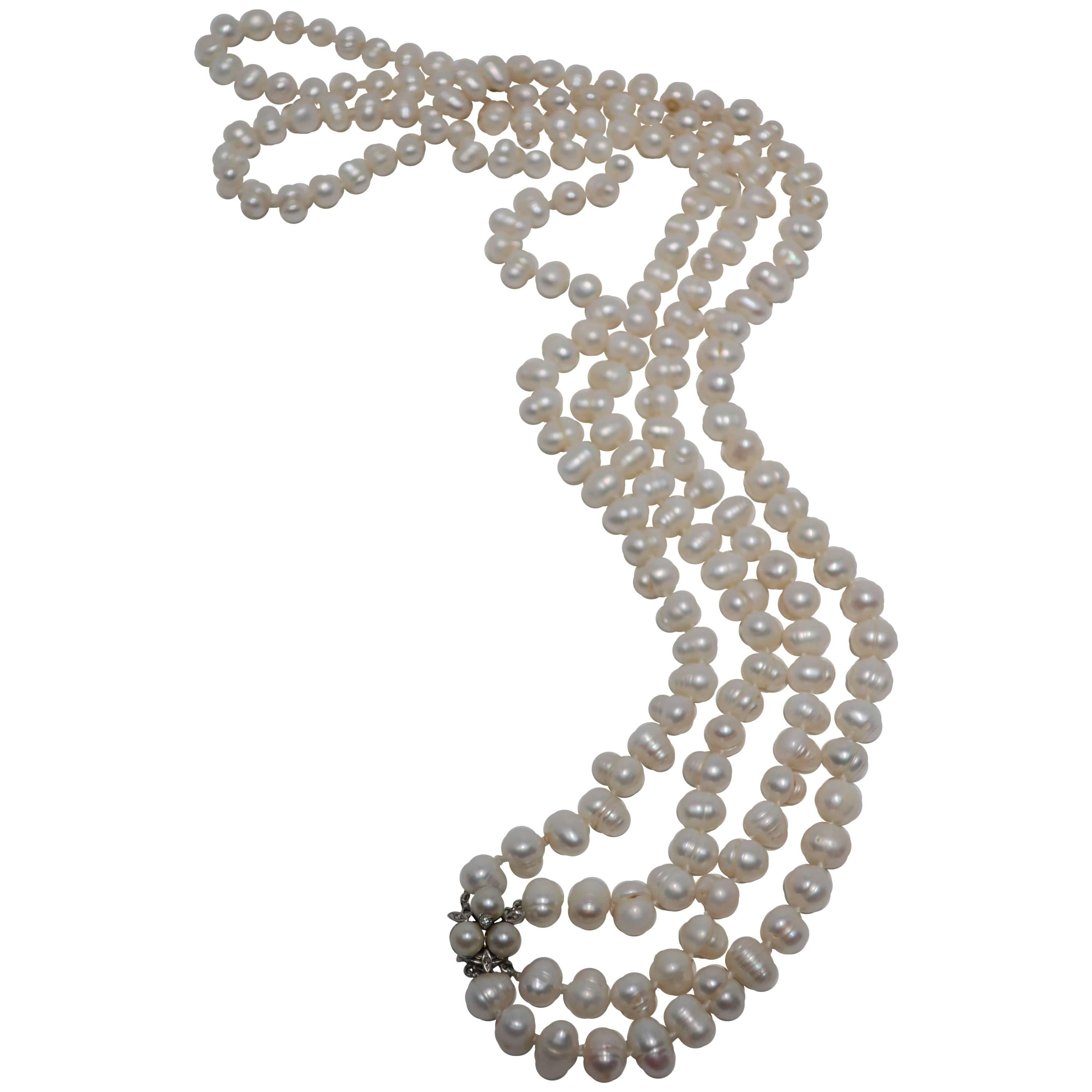 Natural Pearl Necklace with Vintage Pearl Gold and Diamond Clasp