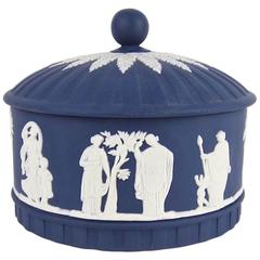 Wedgwood Aphrodite Covered Box in White on Portland Blue Jasper Ware 4