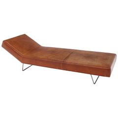 Vintage Brown Leather Chaise Lounge Daybed