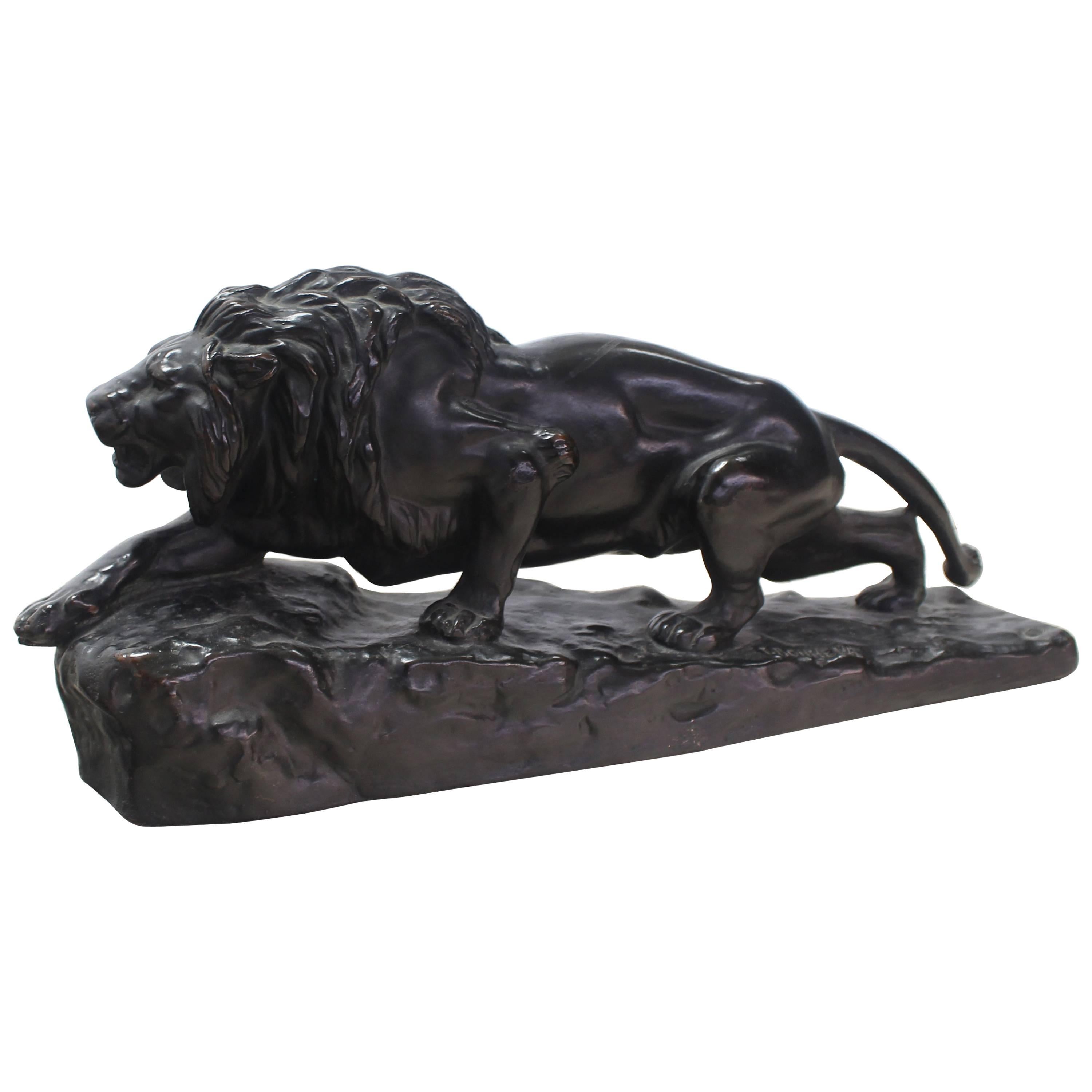 Artist Signed Ceramic Sculpture of Lion For Sale