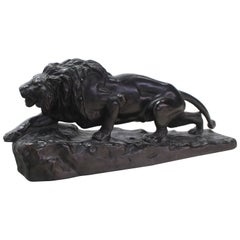 Vintage Artist Signed Ceramic Sculpture of Lion