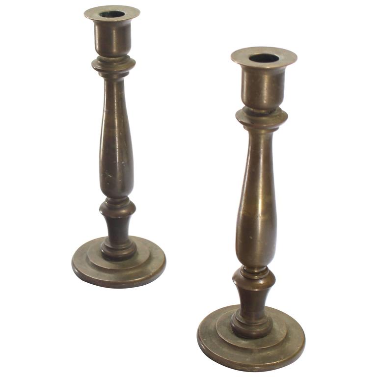 Very Heavy Solid Bronze Turned Candlesticks Holders at 1stDibs