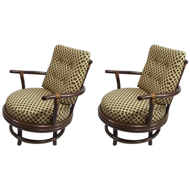 Pair of Swivel Bamboo Lounge Chairs