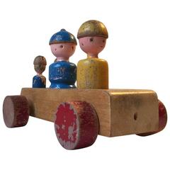 Vintage Kay Bojesen Beech Toy Wagon 'a Family Trip', 1950s, Denmark