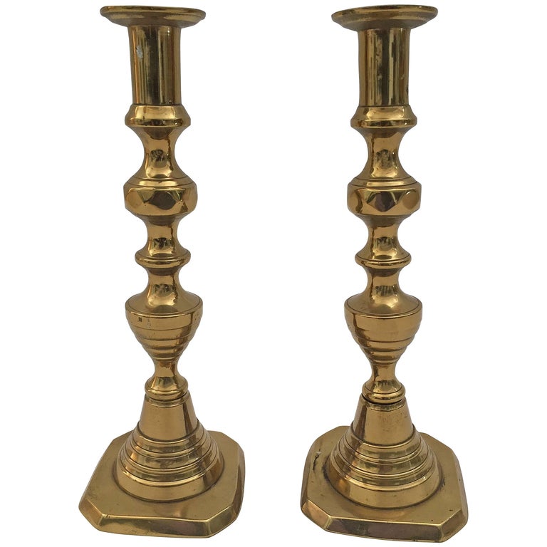 Pair of Tall Victorian Brass Candlesticks For Sale at 1stdibs