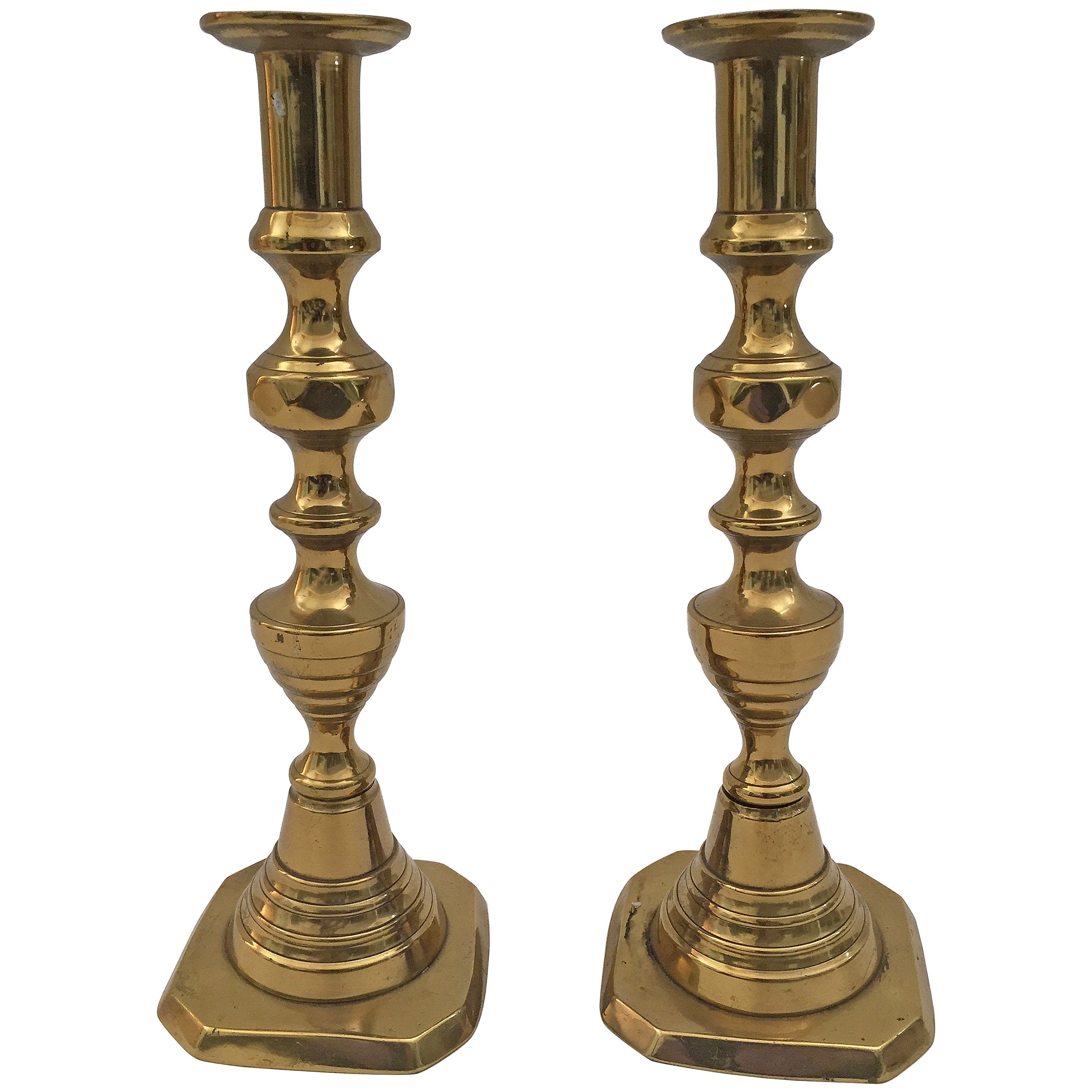 Pair of Tall English Brass Floor Candlesticks at 1stDibs
