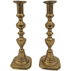 Pair of Tall English Brass Candlesticks 4