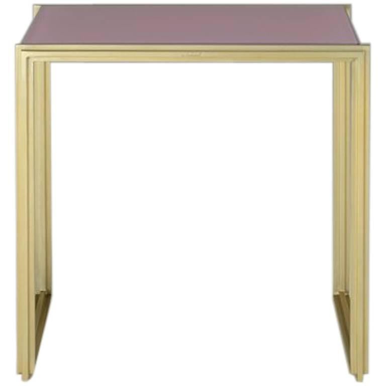 Geometric, Bespoke Brass Side Table with Lotus Pink Top, by P. Tendercool For Sale