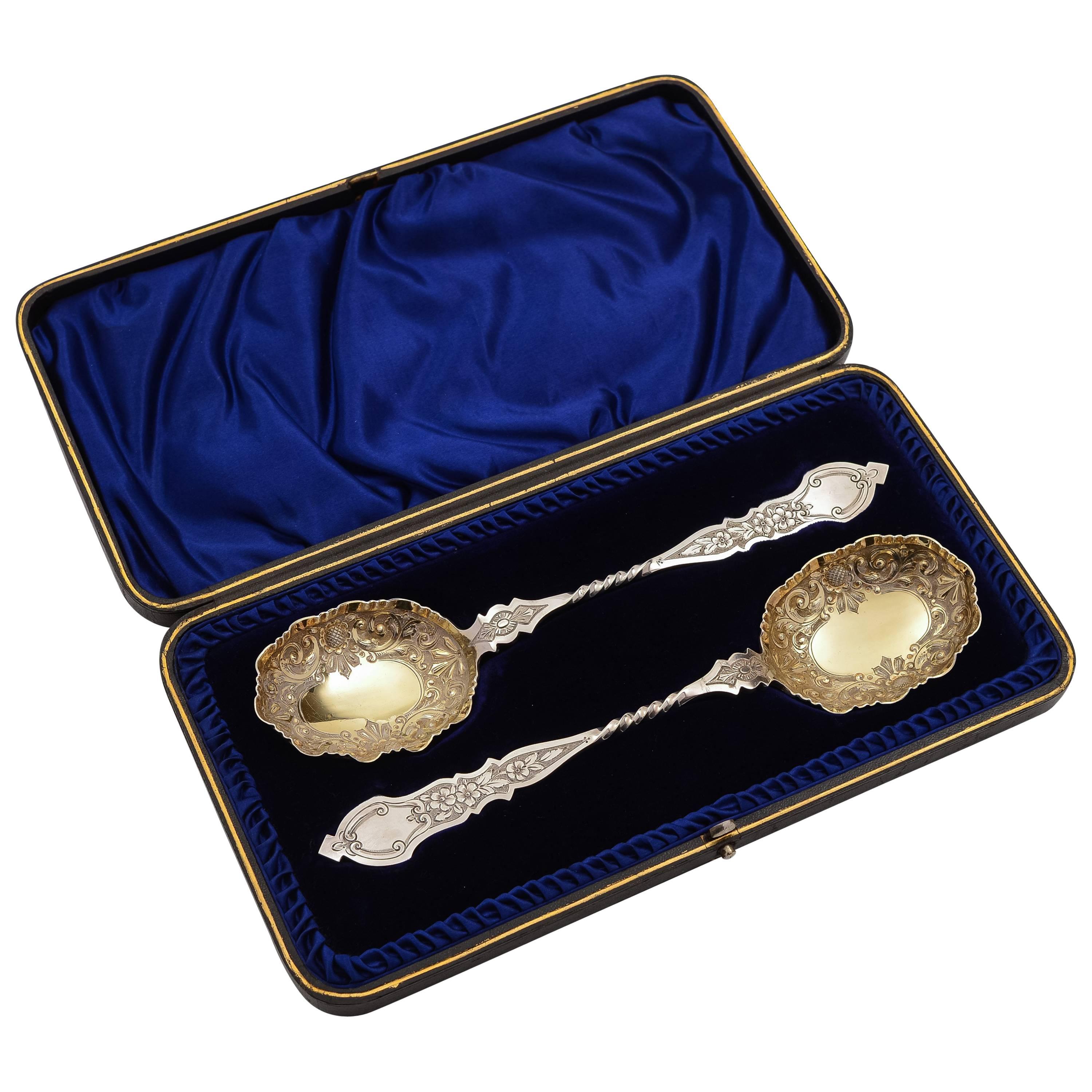Pair of 19th Century Victorian Silver Serving Spoons For Sale