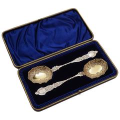 Pair of 19th Century Victorian Silver Serving Spoons