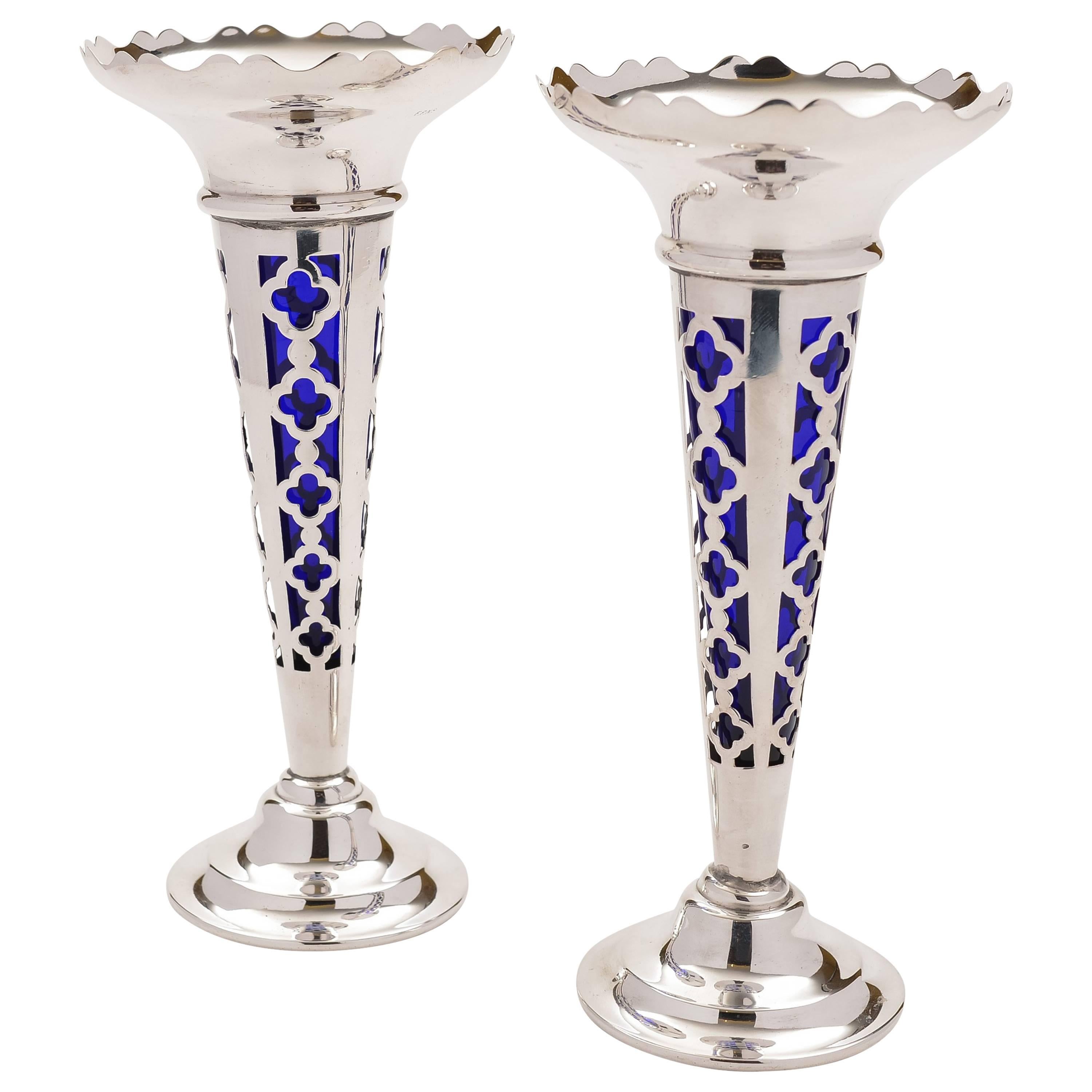 Pair of 20th Century Art Deco Silver Plated Vases