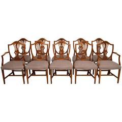 Set of Ten Antique Mahogany Shield Back Dining Chairs