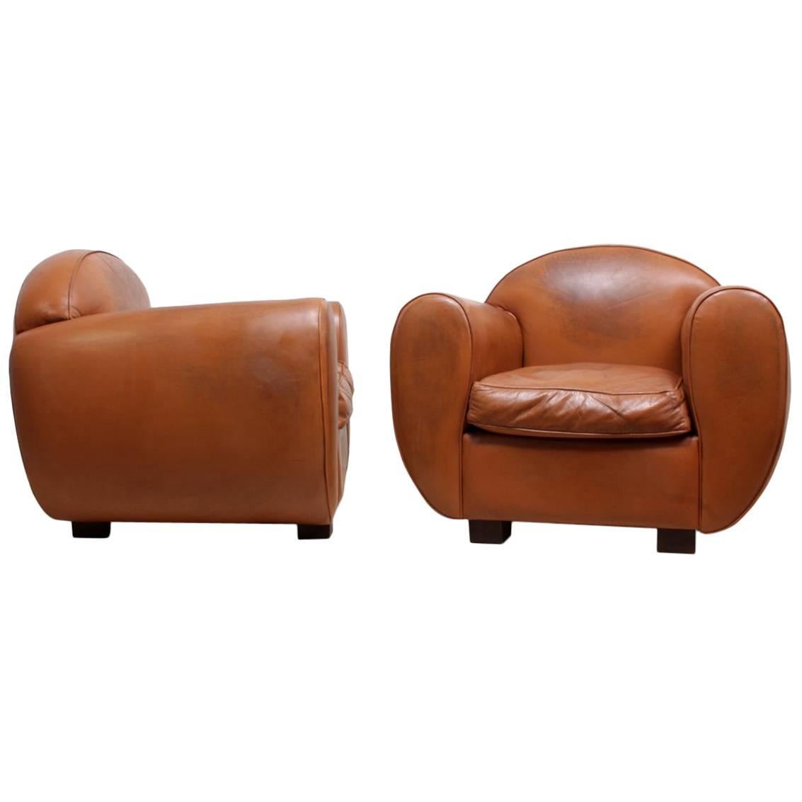 Pair of Art Deco Style Leather Club Chairs