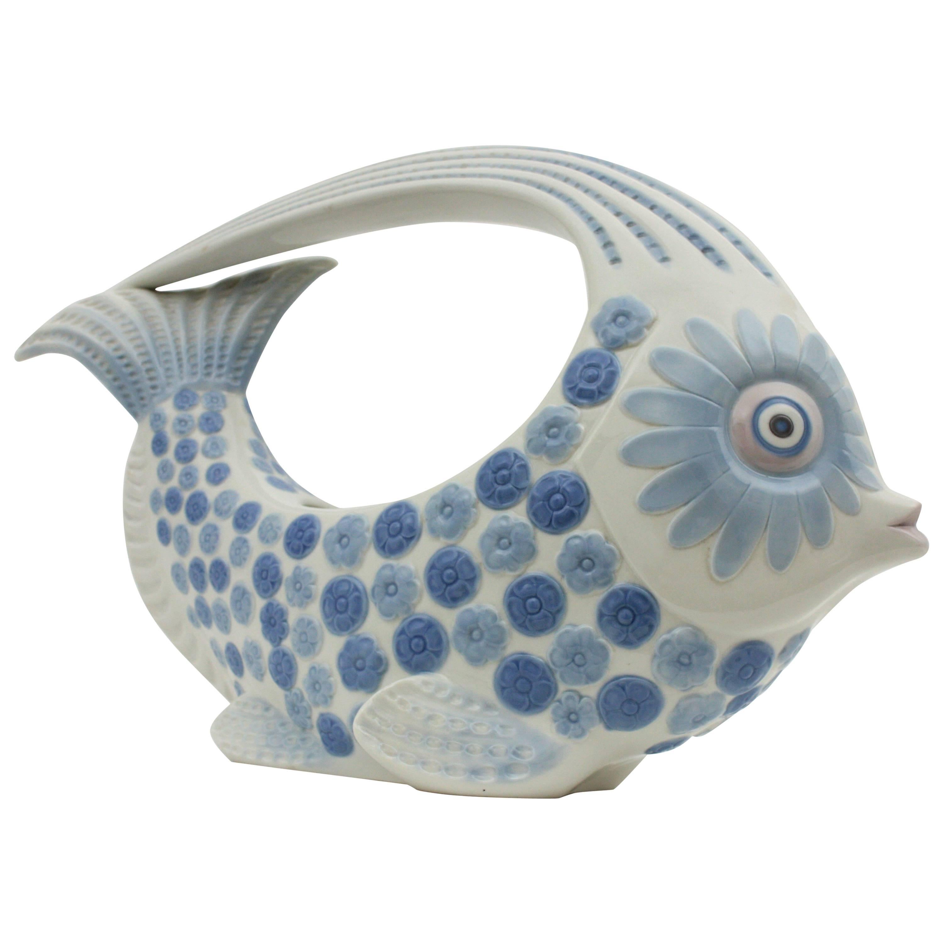 Spanish, 1970s Lladró Porcelain Blue and White Fish Figure Centerpiece