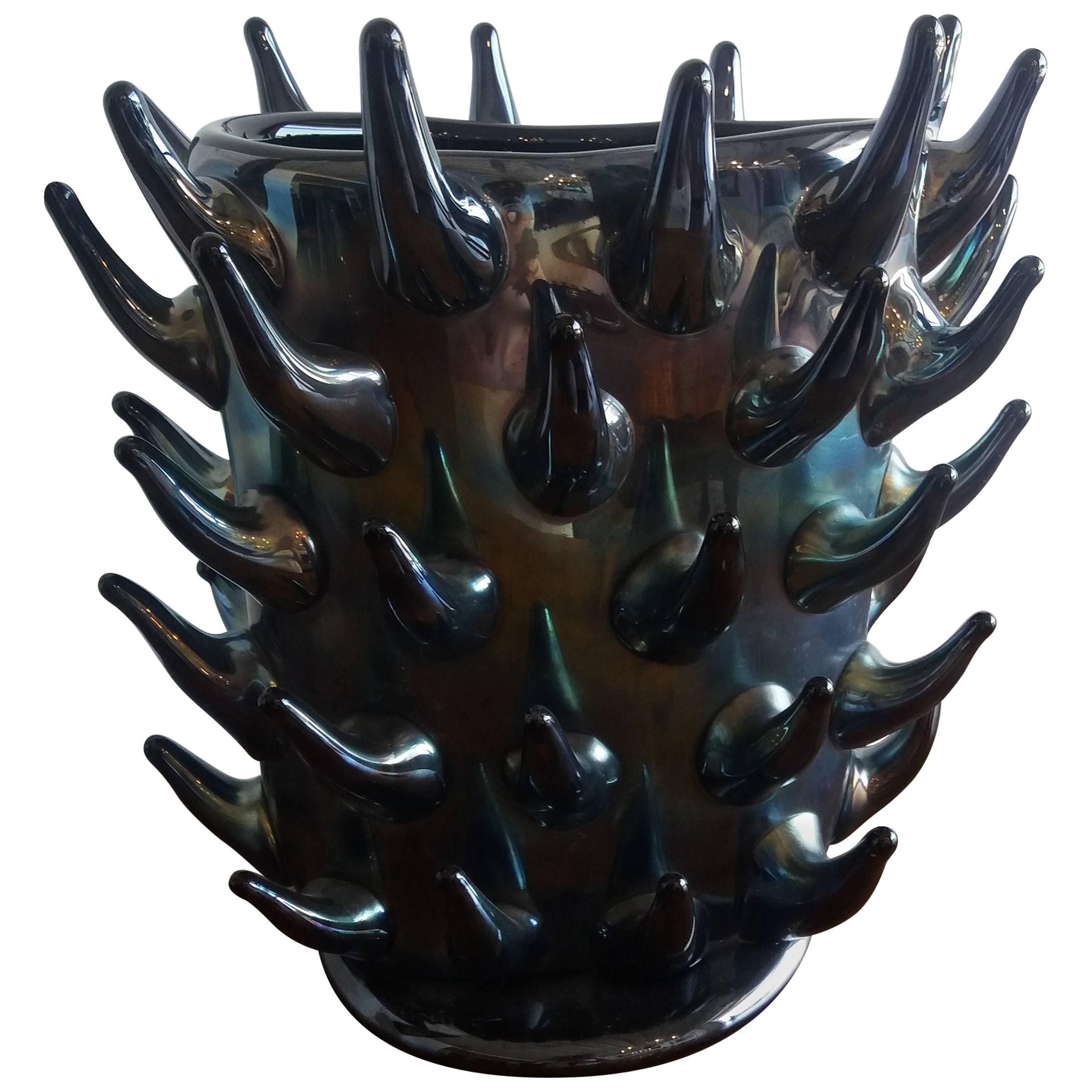Sergio Costantini Modern Iridescent Blown Glass Italian Vase, 2010 For Sale