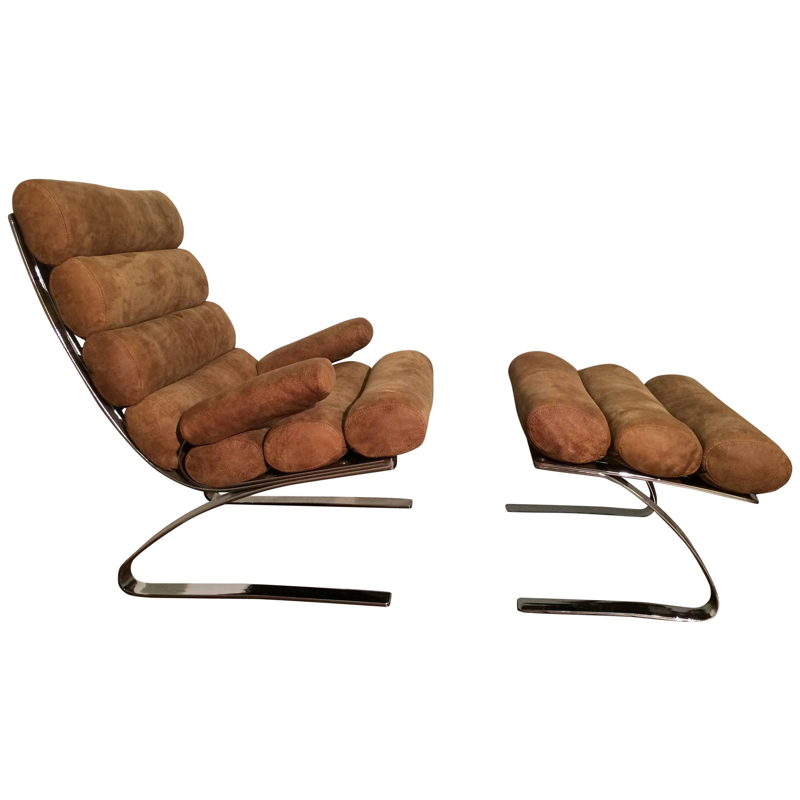 Vintage Sinus Lounge Chair and Pouffe by Reinhold Adolf and Hans-Jürgen Schräpfe For Sale