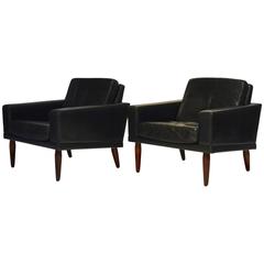 Pair of Black Leather Lounge Chairs by Bovenkamp, 1960s