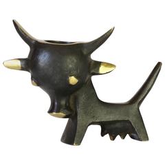 Retro Whimsical Brass Cow Toothpick Holder by Walter Bosse for Baller, circa 1950s