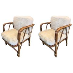 Beautiful Pair of Wicker Armchairs Attributed to Audoux Minet, circa 1960