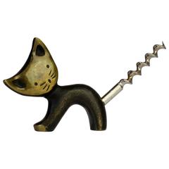 Whimsical Brass Cat Corkscrew by Walter Bosse for Hertha Baller, circa 1950s