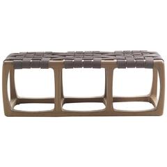 Webbing Bench in Solid Walnut Wood with Genuine Leather 6