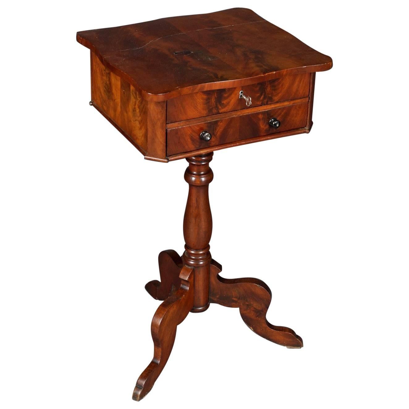 19th Century Antique Sewing Table Louis Philippe Mahogany Veneer