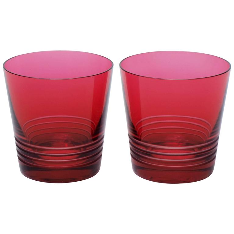 Pair of Red Tinted Crystal Tumblers by Hermès at 1stDibs