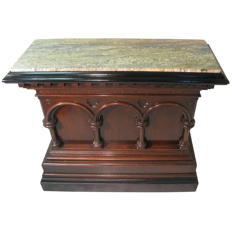 Fabulous Carved Gothic Oak Bar with Marble Top For Sale at 1stdibs