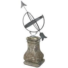 Antique French Cast Stone and Iron Sun Clock Armillary