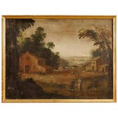 18th Century, French Painting Landscape with Figures