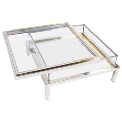 Refurbished Maison Jansen Brass and Chrome Vitrine Coffee Table, 1970