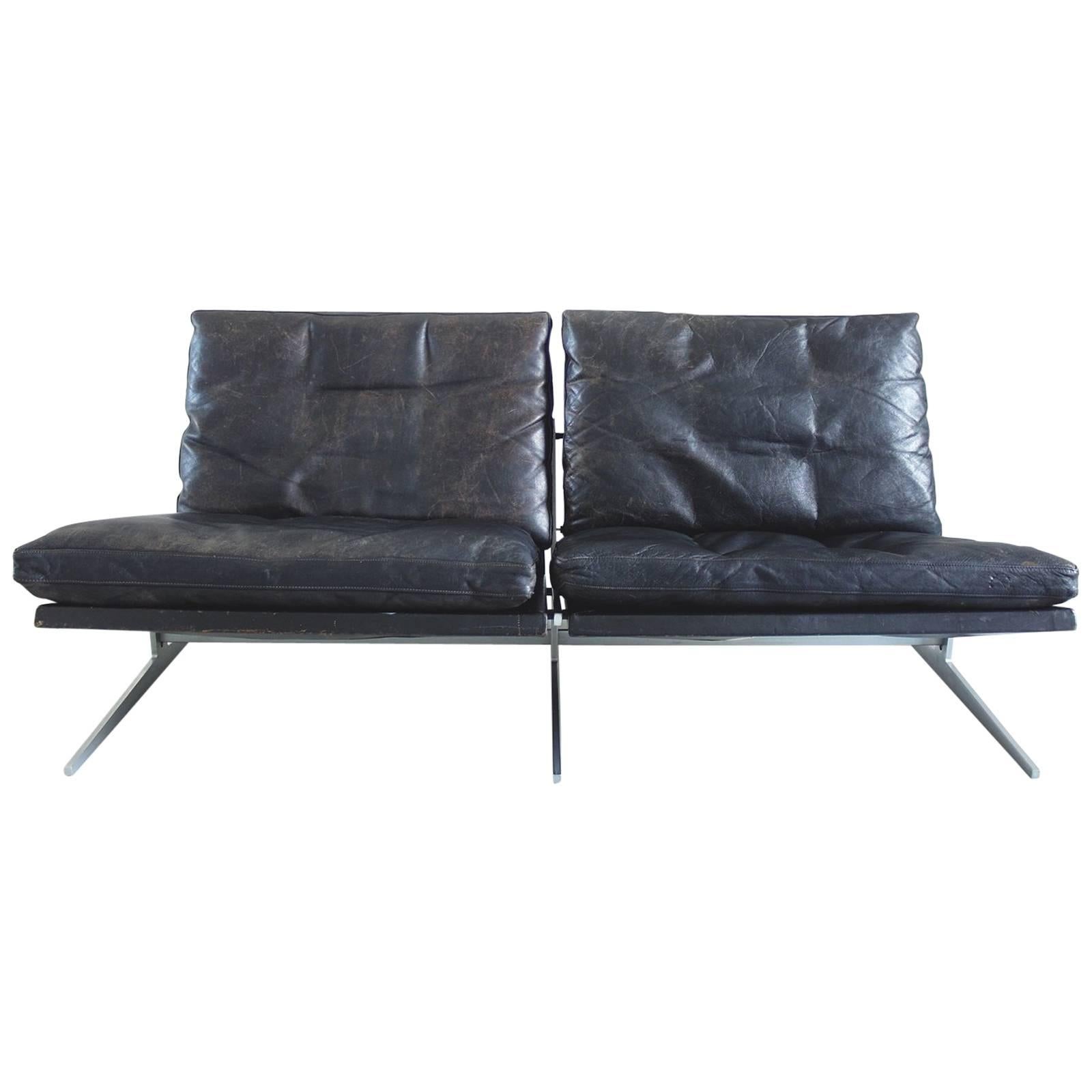 Fabricius and Kastholm Black Leather Two-Seat Sofa for Bo-Ex, Denmark, 1962