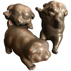 Japan Antique Playful Puppies Bronze Set Three (3)  Meiji period (1868-1912)